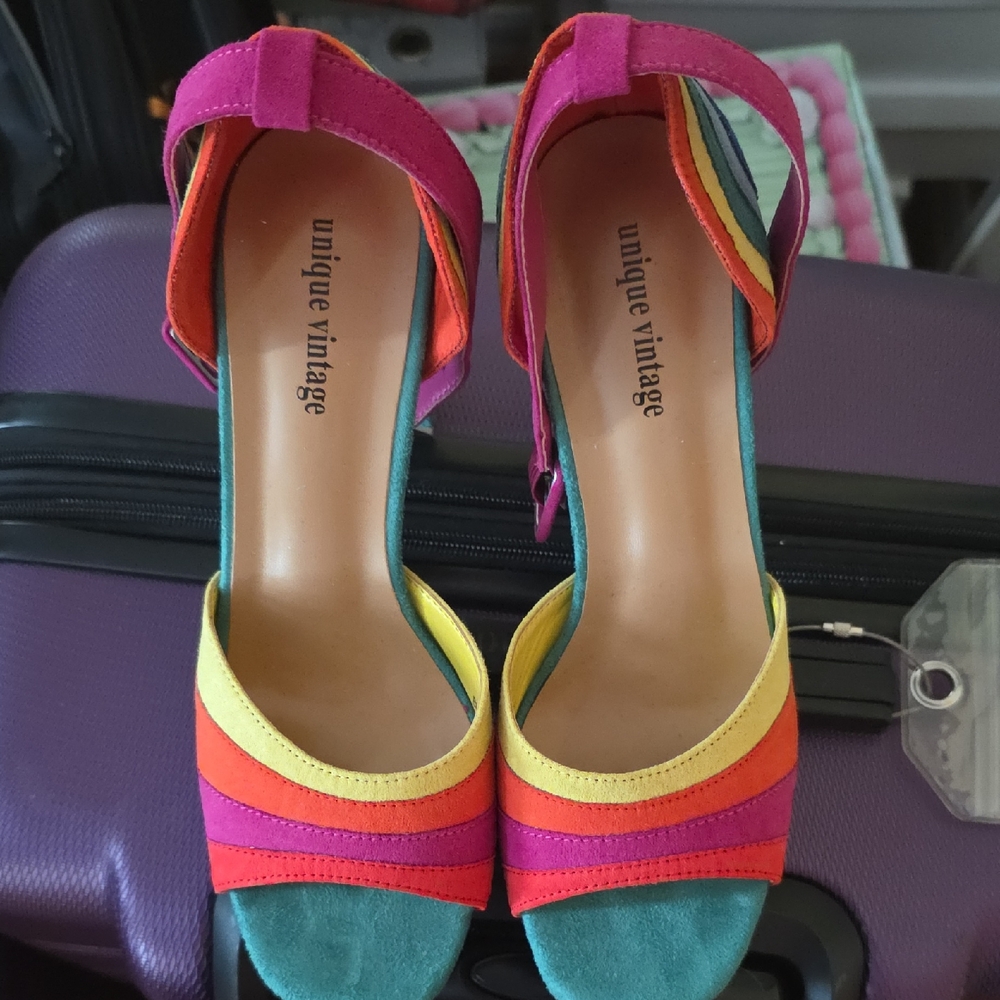 Unique Vintage Colorful Strappy Heels